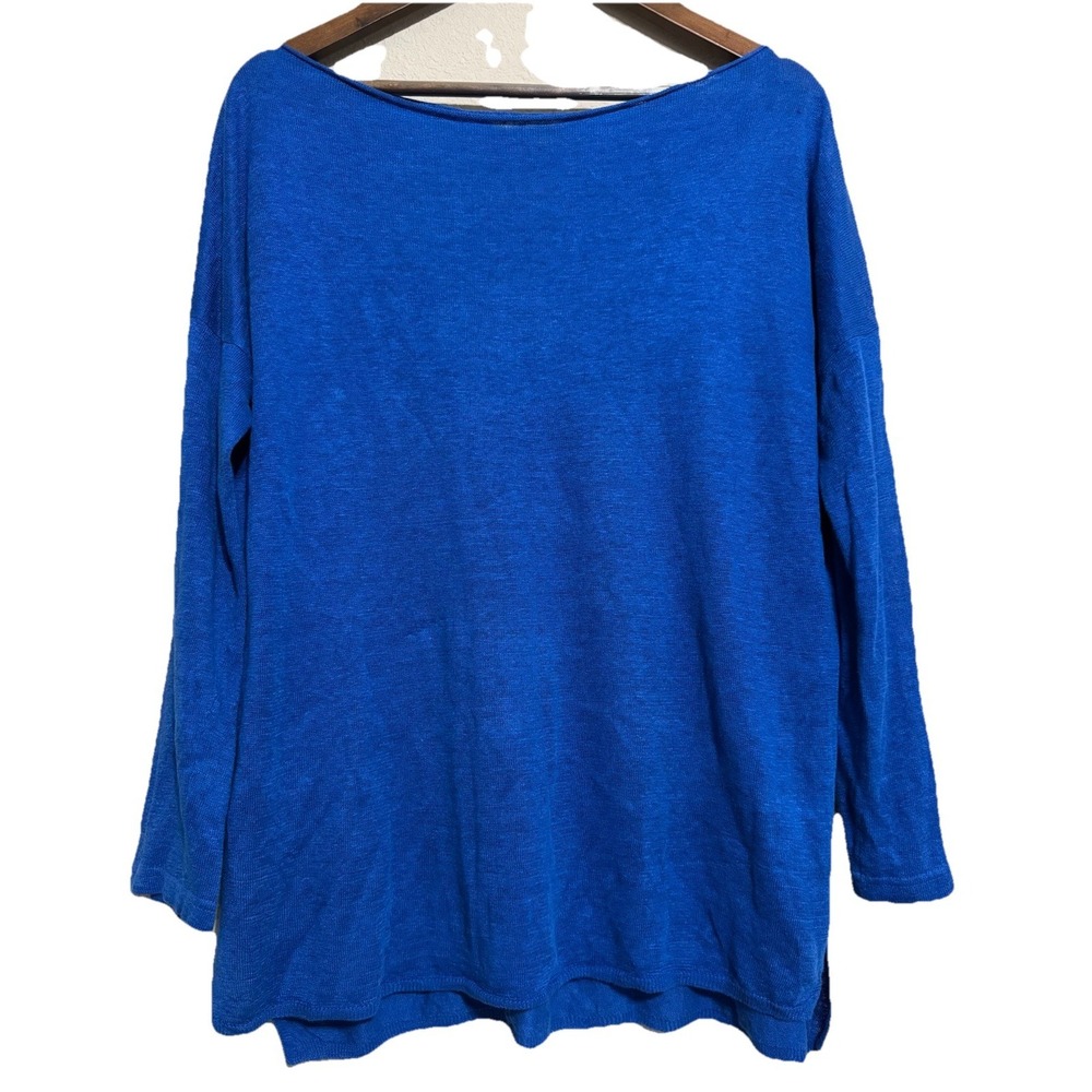 Vince Women's Linen Blend Tunic Top XL Long Sleeve Blue Lightweight Semi-Sheer